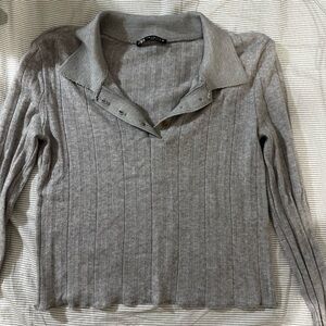 Zara Light Gray Ribbed Knit Top